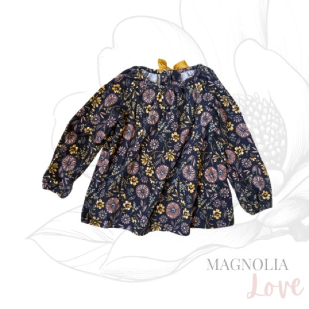 💝 Cynthia Rowley Dark Navy Blue Floral Long Sleeve Shirt Top 2T